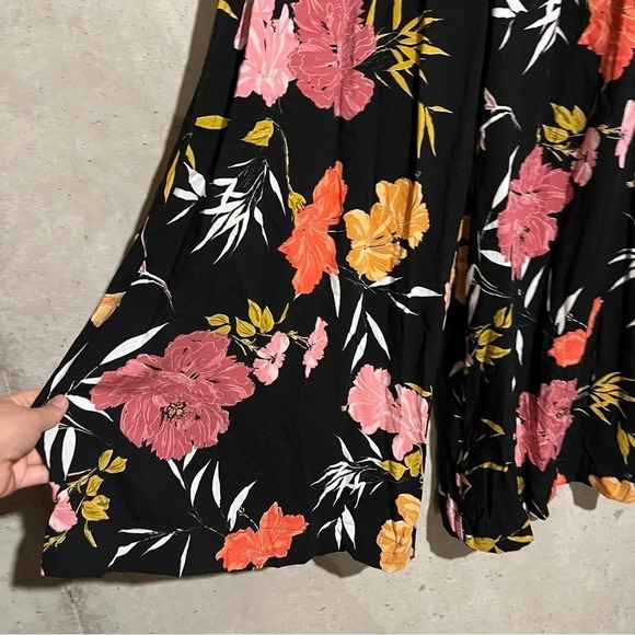 Guess Floral Tropical Print Hibiscus Pants Wide Leg Palazzo 6 Resort Black Pink - Picture 3 of 11